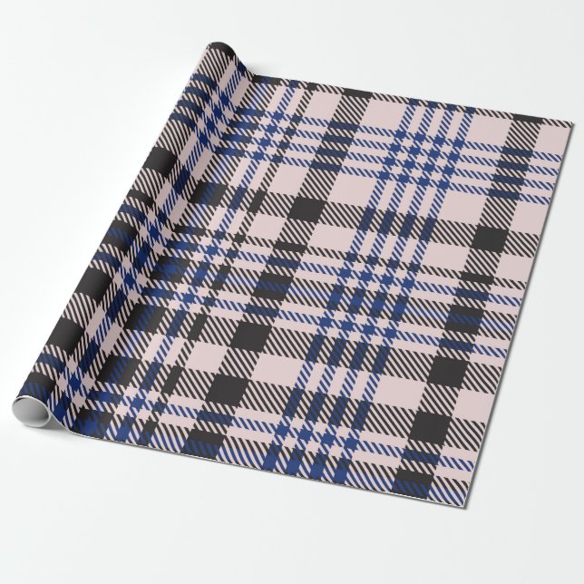 Pink Navy Glen Plaid textured seamless patternabst Wrapping Paper (Unrolled)