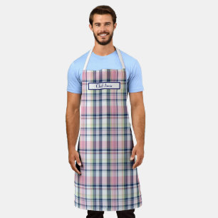 Pink Navy Green White Preppy Madras Apron