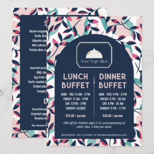 Pink Navy Greenery Lunch Dinner Buffet Menu