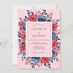 Pink Navy Lush Spring Wedding Invitation