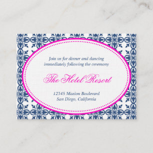 Pink navy oval lace preppy wedding reception card