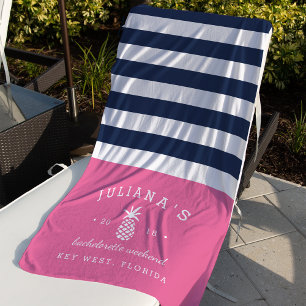 Pink & Navy Personalised Bachelorette Weekend Beach Towel