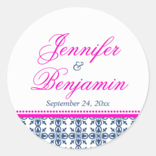 Pink navy preppy custom name wedding favour label