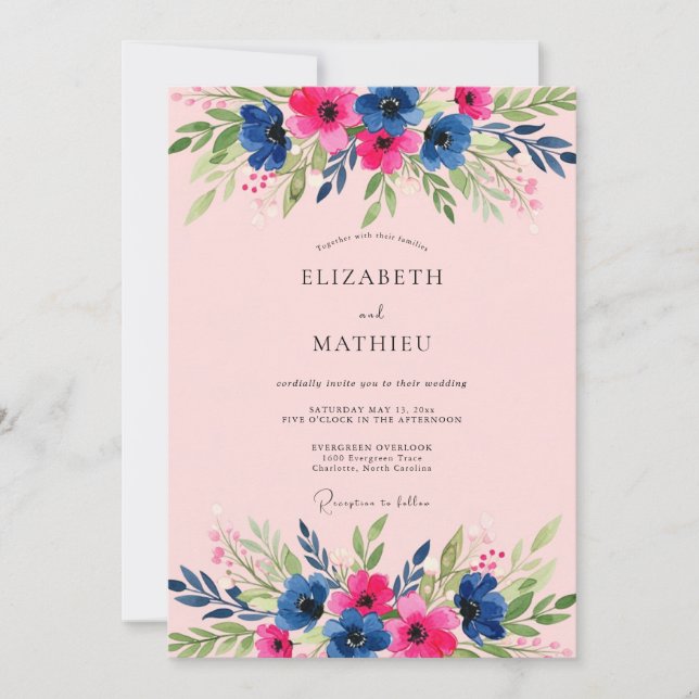 Pink Navy Radiant Summer Wedding Invitation (Front)
