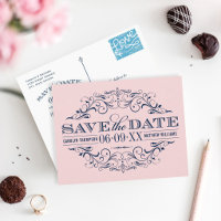 Pink Navy Scrollwork Save the Date