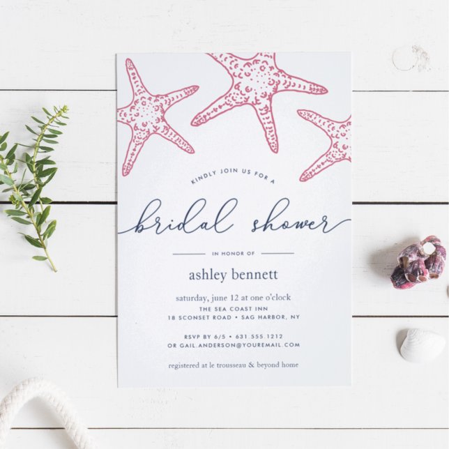 Pink & Navy Starfish Bridal Shower Invitation (Creator Uploaded)