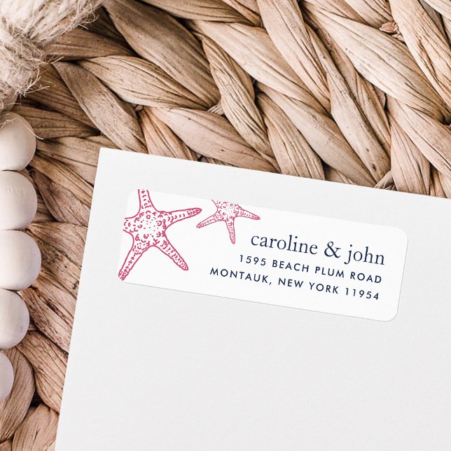 Pink & Navy Starfish Return Address Label (Creator Uploaded)