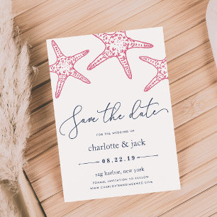 Pink & Navy Starfish Save the Date Card