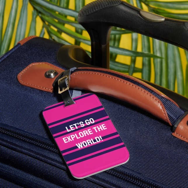 Pink Navy Stripes Luggage Tag (Front Insitu 1)