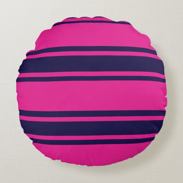Pink Navy Stripes Round Cushion (Front)