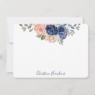 Pink & Navy Watercolor Floral Bloom Personalised Card