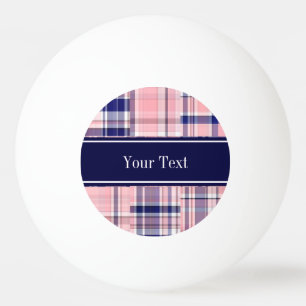 Pink Navy Wht Preppy Patchwork Madras N Monogram Ping Pong Ball