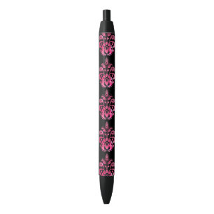 Pink nebula damask pattern on black ink pen