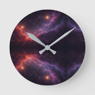 Pink Nebula Round Clock