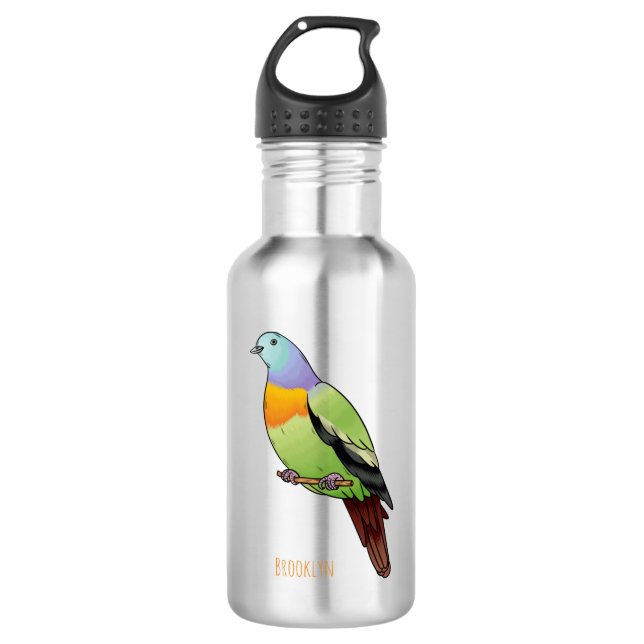 Pink-necked green pigeon bird cartoon illustration 532 ml water bottle (Front)