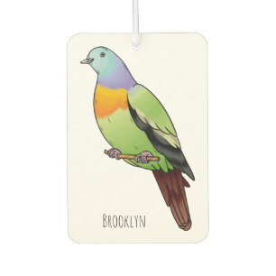 Pink-necked green pigeon bird cartoon illustration car air freshener