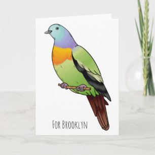 Pink-necked green pigeon bird cartoon illustration card