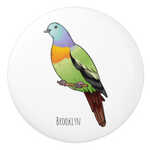 Pink-necked green pigeon bird cartoon illustration ceramic knob