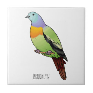 Pink-necked green pigeon bird cartoon illustration ceramic tile