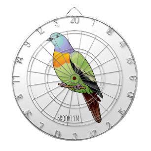 Pink-necked green pigeon bird cartoon illustration dartboard