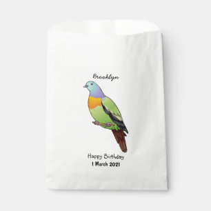 Pink-necked green pigeon bird cartoon illustration favour bag