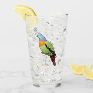 Pink-necked green pigeon bird cartoon illustration glass