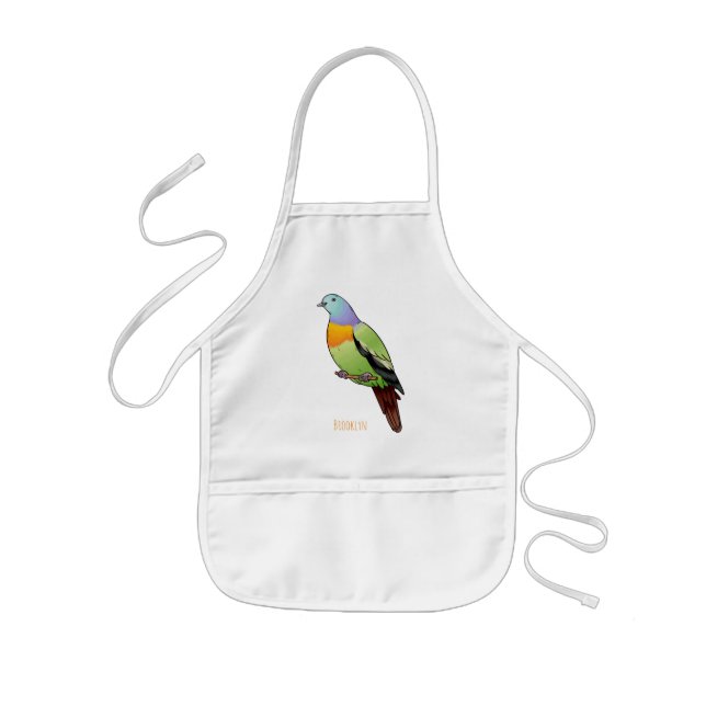 Pink-necked green pigeon bird cartoon illustration kids apron (Front)