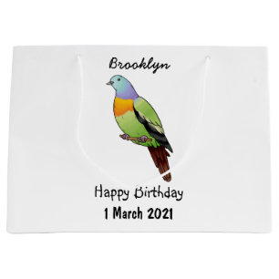 Pink-necked green pigeon bird cartoon illustration large gift bag