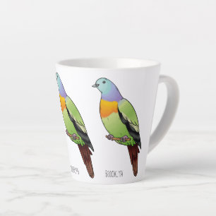 Pink-necked green pigeon bird cartoon illustration latte mug