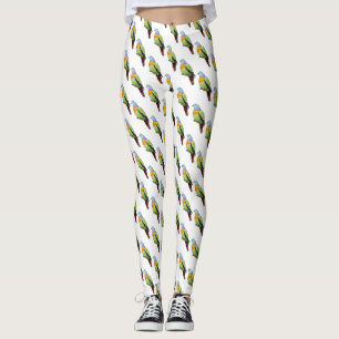 Pink-necked green pigeon bird cartoon illustration leggings