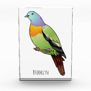 Pink-necked green pigeon bird cartoon illustration photo block
