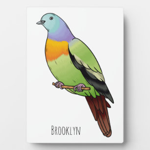 Pink-necked green pigeon bird cartoon illustration plaque