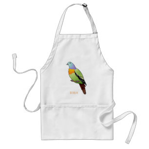 Pink-necked green pigeon bird cartoon illustration standard apron