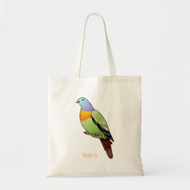 Pink-necked green pigeon bird cartoon illustration tote bag (Front)