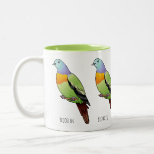 Pink-necked green pigeon bird cartoon illustration Two-Tone coffee mug