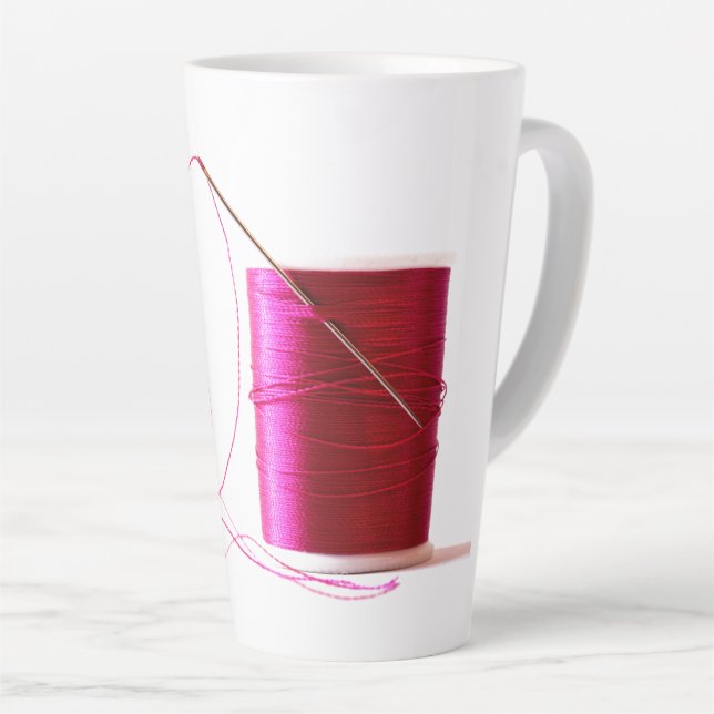 Pink Needle and Thread Latte Mug (Right Angle)