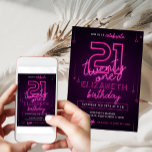 Pink Neon 21st Birthday Party Let's Glow Crazy Invitation<br><div class="desc">Designed for our Pink Neon Birthday Invitations,  this customisable Invitation Card features neon coloured text,  neon decorations & purple background. Matching items available.</div>