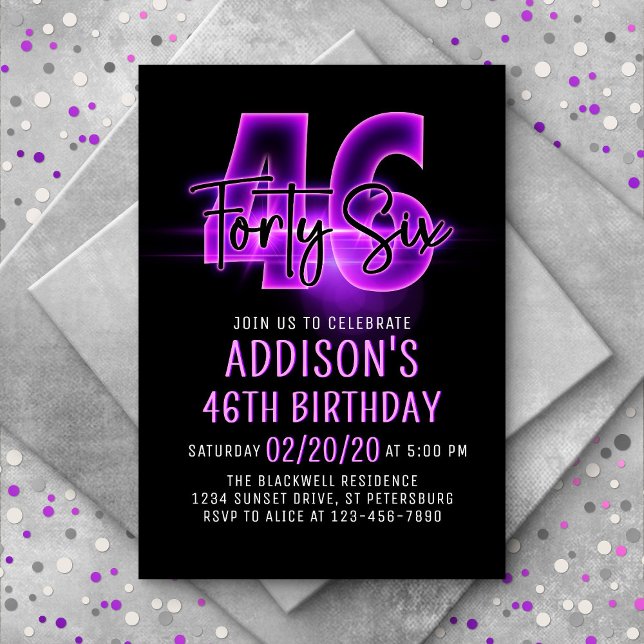 Pink Neon 46th Birthday Invitation (Creator Uploaded)