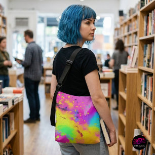 Pink Neon Abstract Paint Splash Crossbody Bag