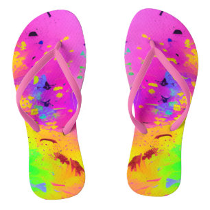 Pink Neon Abstract Paint Splash Thongs