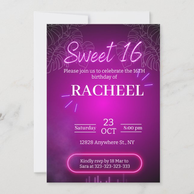 Pink Neon birthday Invitation (Front)