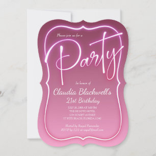 Pink Neon Birthday Invitation