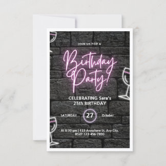 Pink Neon Birthday Party Customised Invitation