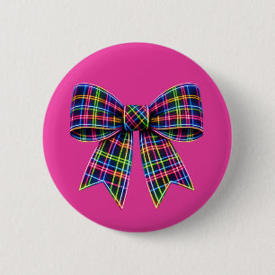 Pink Neon Bow Tartan Ribbon Scottish Cute 6 Cm Round Badge