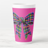 Pink Neon Bow Tartan Ribbon Scottish Cute