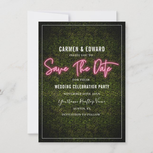 Pink Neon Boxwood Wedding Save The Date (Front)