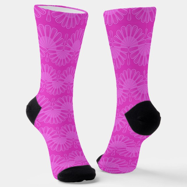 pink neon bright geometric pattern socks (Angled)