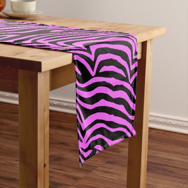 Pink neon colour zebra pattern short table runner (In Situ)