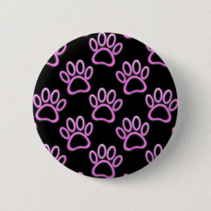 Pink Neon Dog Paw Print 6 Cm Round Badge