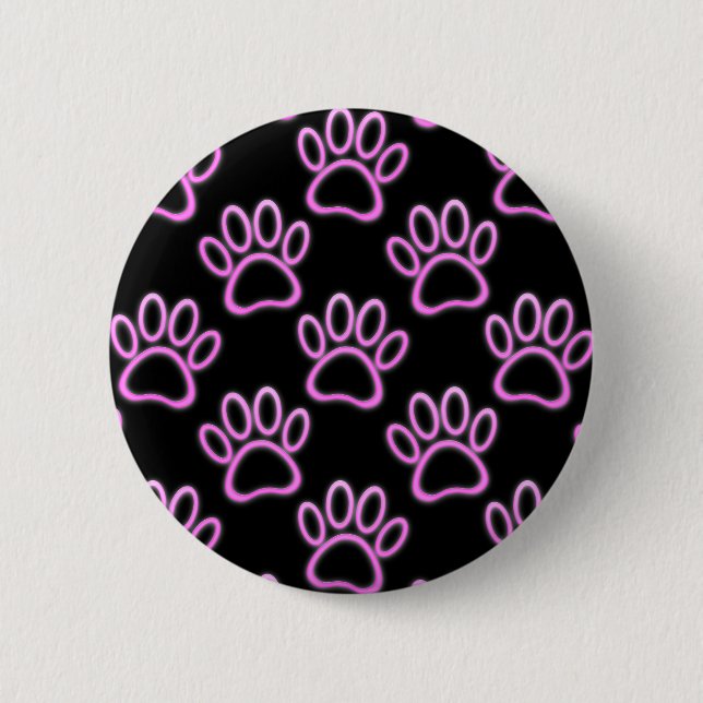 Pink Neon Dog Paw Print 6 Cm Round Badge (Front)